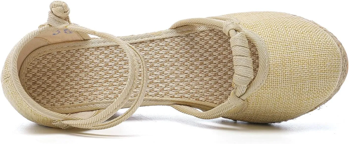 Wedge Sandals for Women Platform Espadrille Strappy Casual Heeled Sandal Comfortable with Closed Toe and Ankle Strap High Heel Wedges for Women Summer Shoes