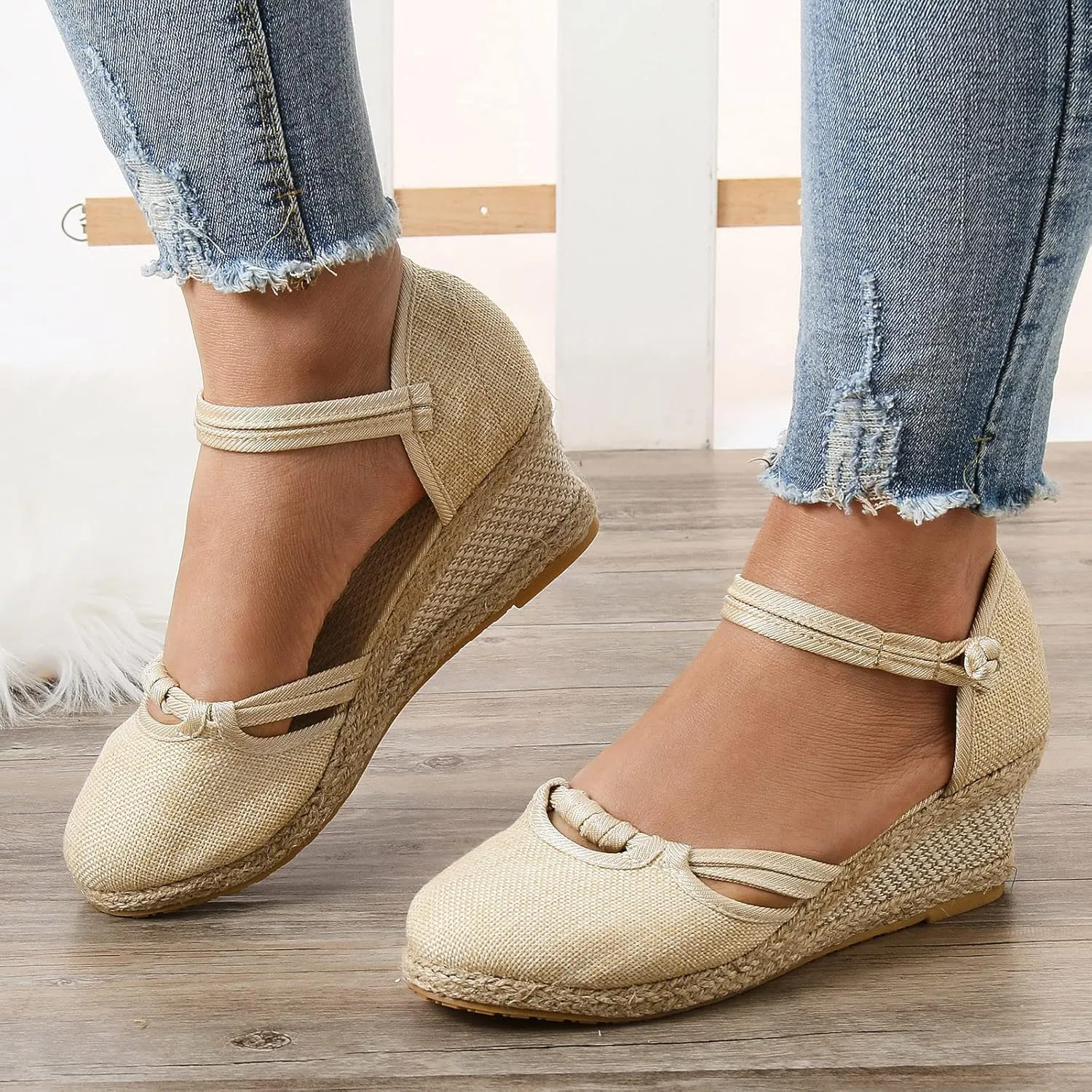 Wedge Sandals for Women Platform Espadrille Strappy Casual Heeled Sandal Comfortable with Closed Toe and Ankle Strap High Heel Wedges for Women Summer Shoes