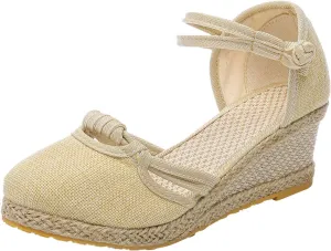 Wedge Sandals for Women Platform Espadrille Strappy Casual Heeled Sandal Comfortable with Closed Toe and Ankle Strap High Heel Wedges for Women Summer Shoes
