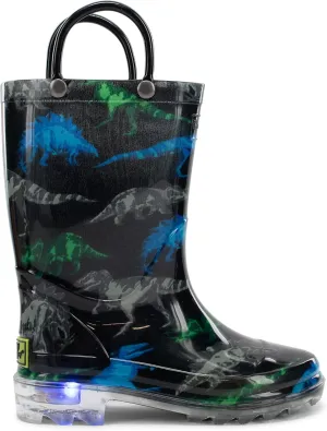 Western Chief girls Light-up Waterproof Rain Boot, Dinosaur Friend, 1 Little Kid US