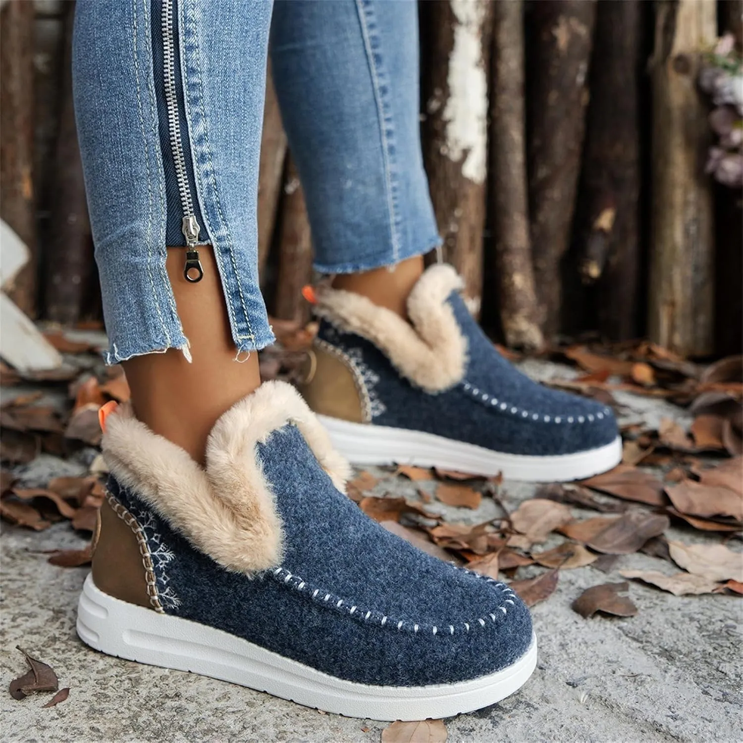 Winter Boots For Women 2024 Dressy Slip On Warm Snow Ankle Booties Fashion Fur Lined Comfortable Loafers Shoes