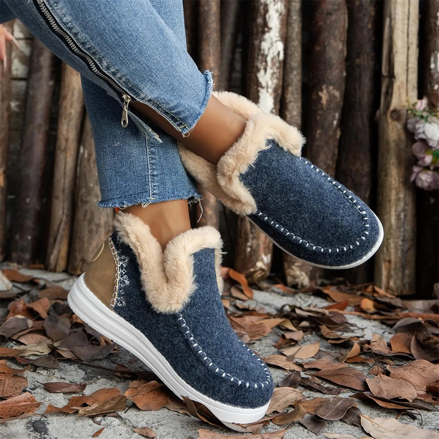 Winter Boots For Women 2024 Dressy Slip On Warm Snow Ankle Booties Fashion Fur Lined Comfortable Loafers Shoes
