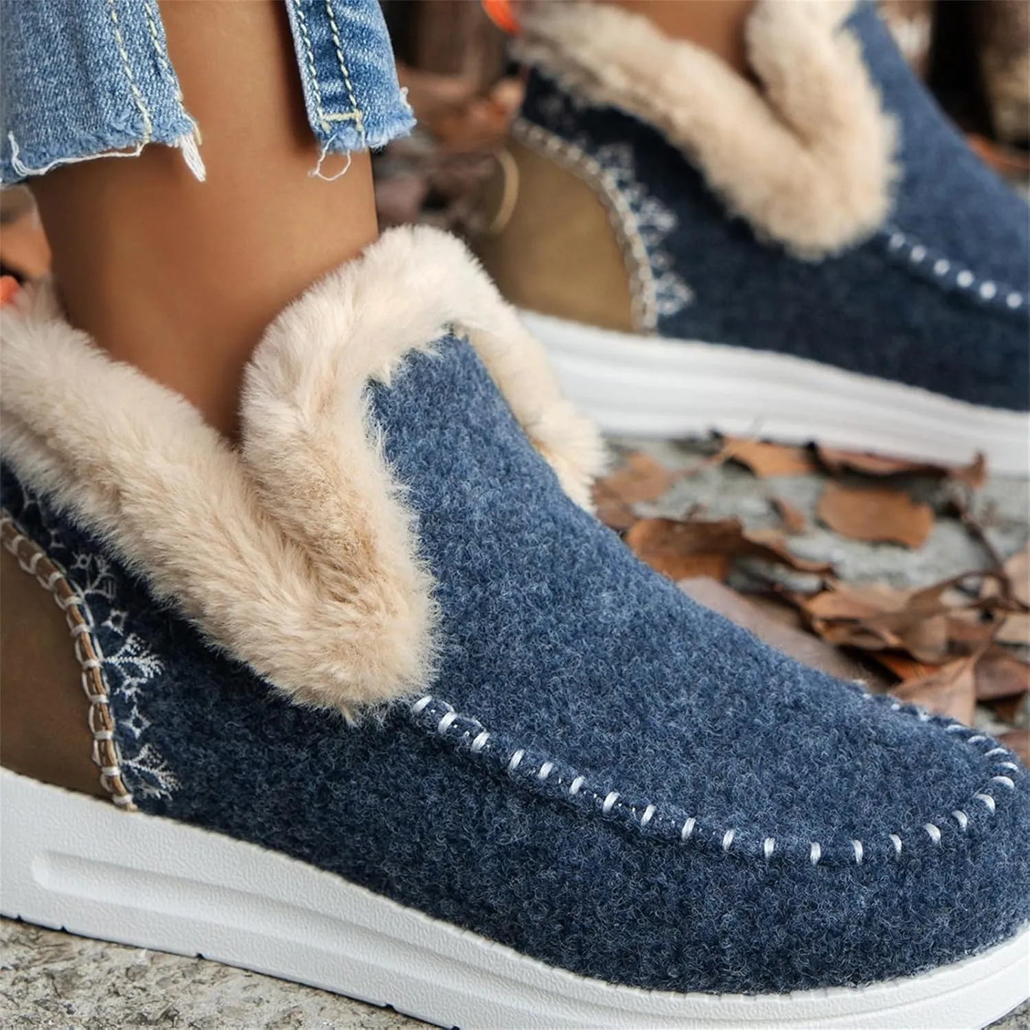 Winter Boots For Women 2024 Dressy Slip On Warm Snow Ankle Booties Fashion Fur Lined Comfortable Loafers Shoes