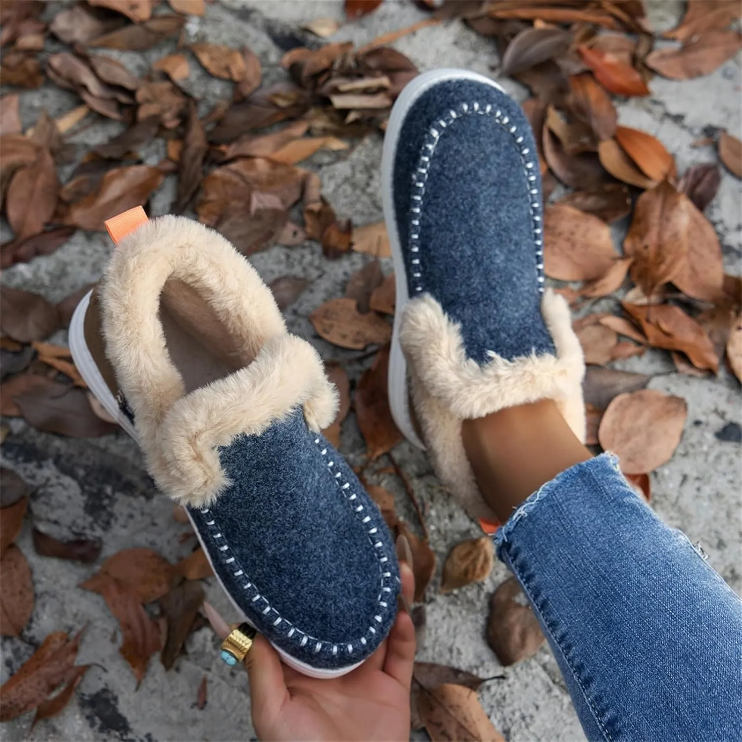 Winter Boots For Women 2024 Dressy Slip On Warm Snow Ankle Booties Fashion Fur Lined Comfortable Loafers Shoes