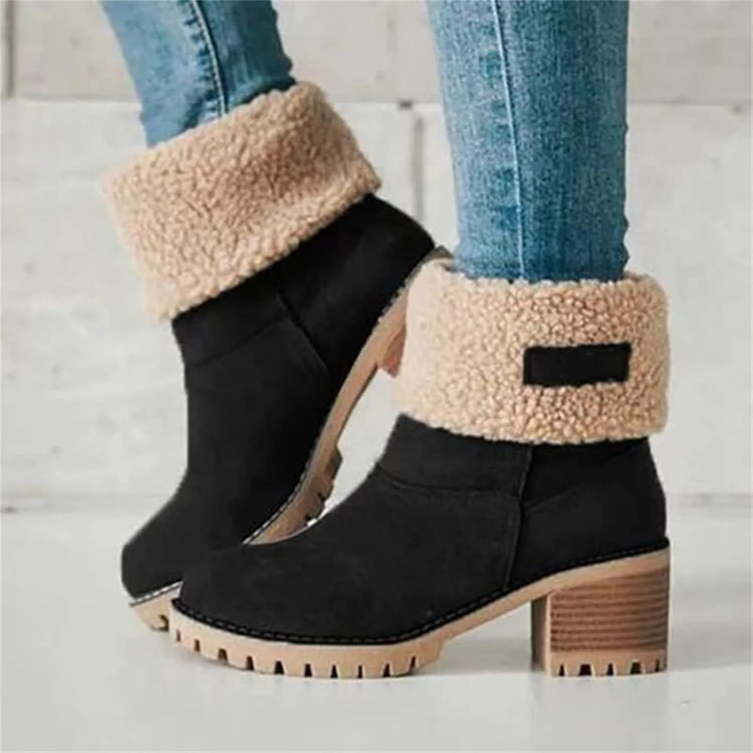 Winter Boots For Women 2024 Warm Faux Fur Lined Mid Calf Snow Boots Comfortable Walking Slip On Short Ankle Booties