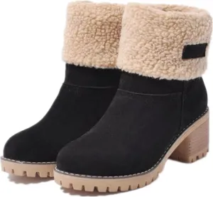 Winter Boots For Women 2024 Warm Faux Fur Lined Mid Calf Snow Boots Comfortable Walking Slip On Short Ankle Booties