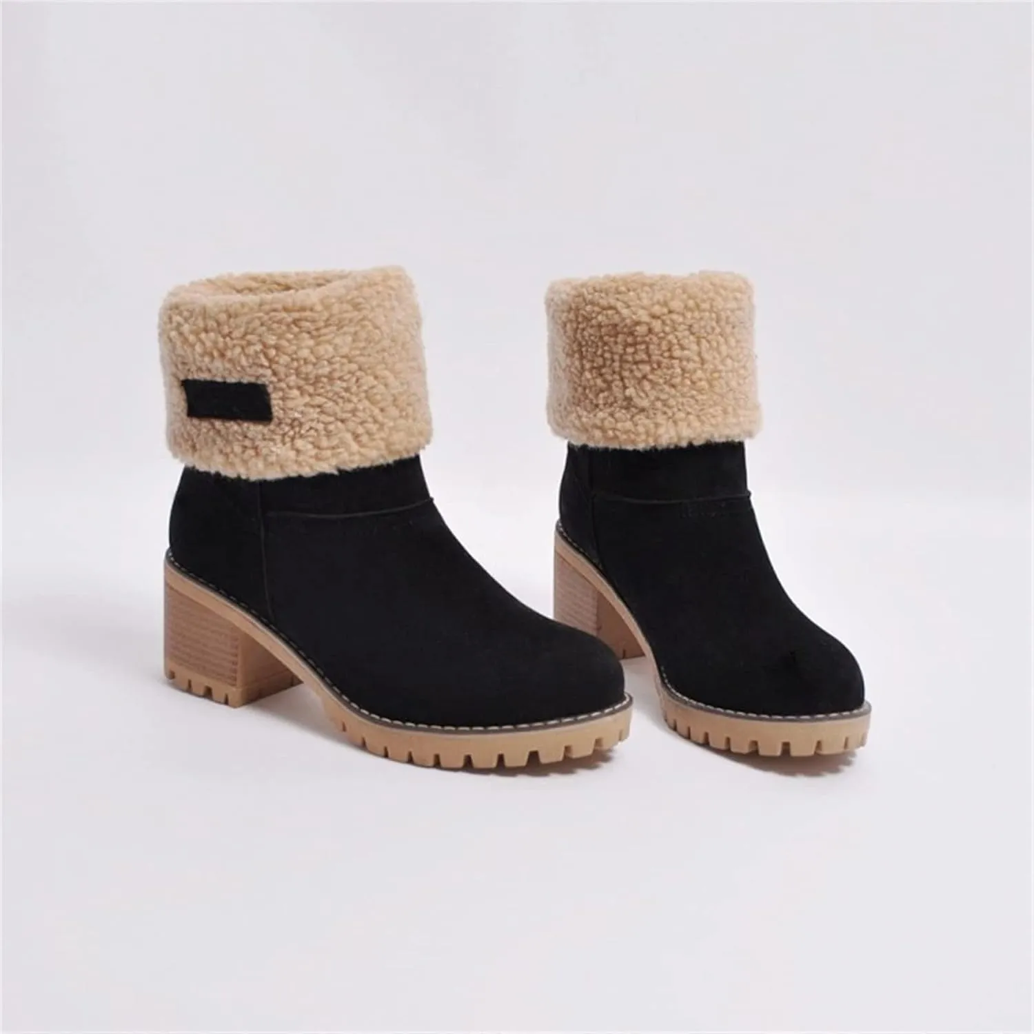 Winter Boots For Women 2024 Warm Faux Fur Lined Mid Calf Snow Boots Comfortable Walking Slip On Short Ankle Booties