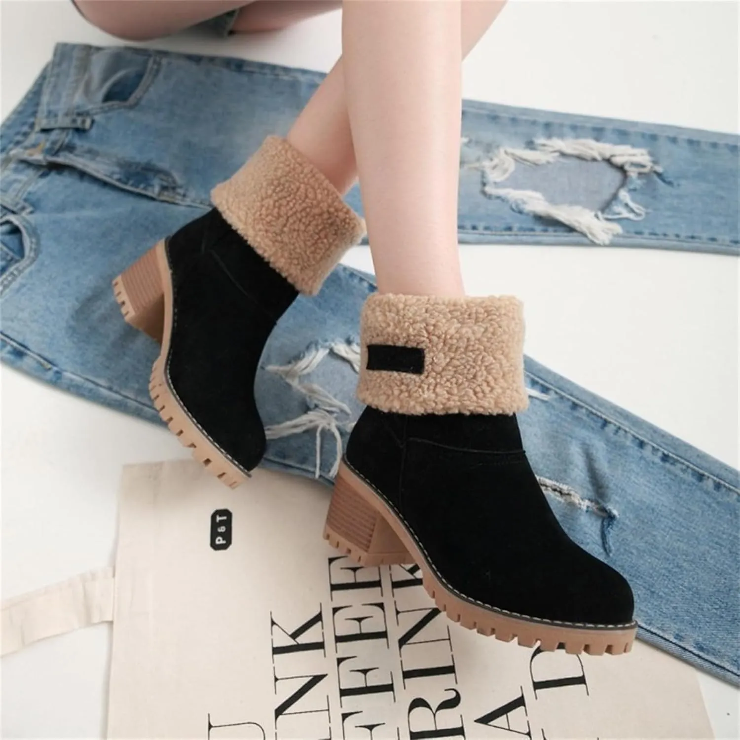 Winter Boots For Women 2024 Warm Faux Fur Lined Mid Calf Snow Boots Comfortable Walking Slip On Short Ankle Booties
