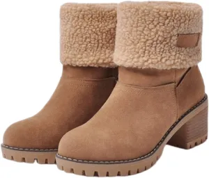 Winter Boots For Women Fashion Snow Boots Fur Lined Warm Mid Calf Boots Outdoor Anti-Slip Warm Shoes Ankle Booties