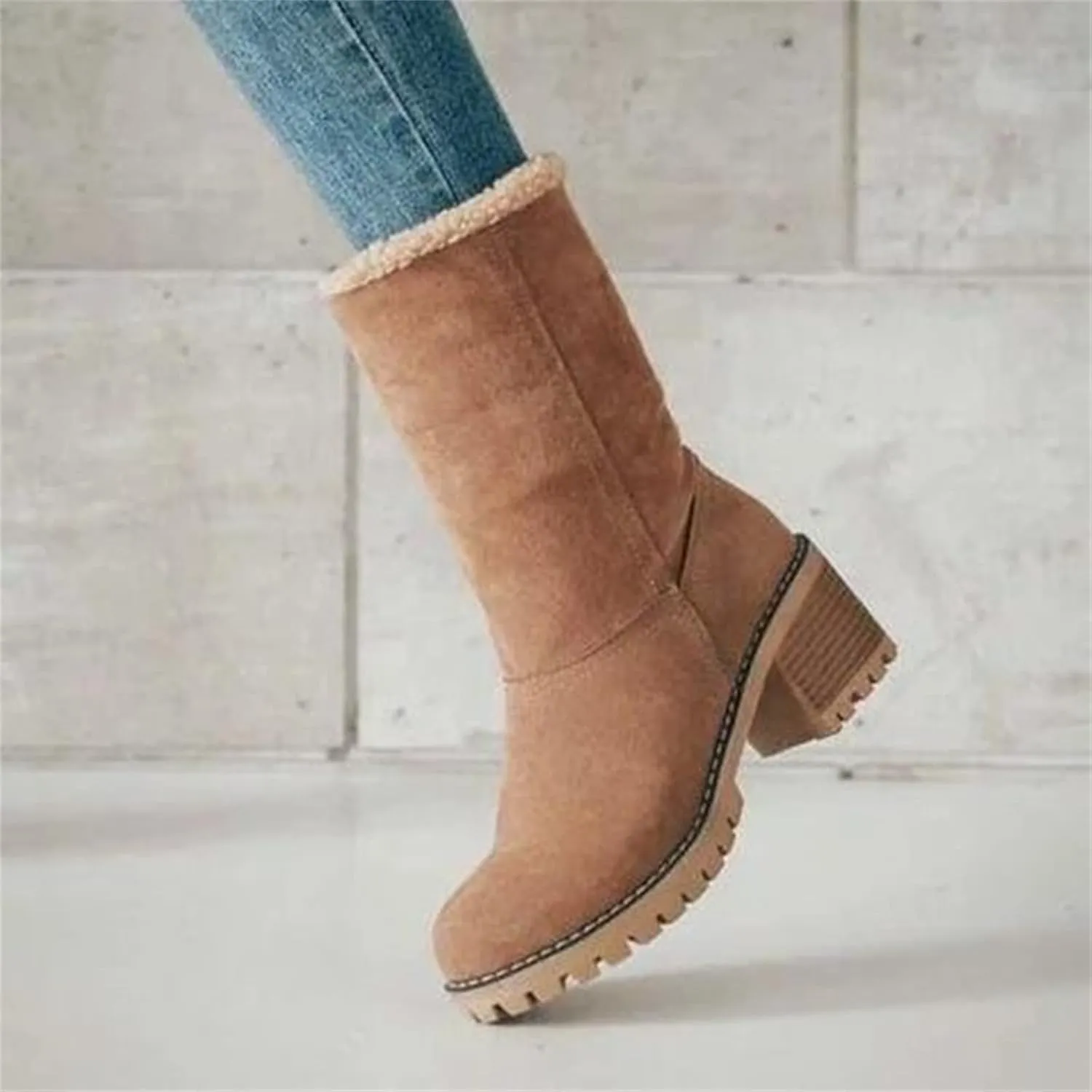 Winter Boots For Women Fashion Snow Boots Fur Lined Warm Mid Calf Boots Outdoor Anti-Slip Warm Shoes Ankle Booties