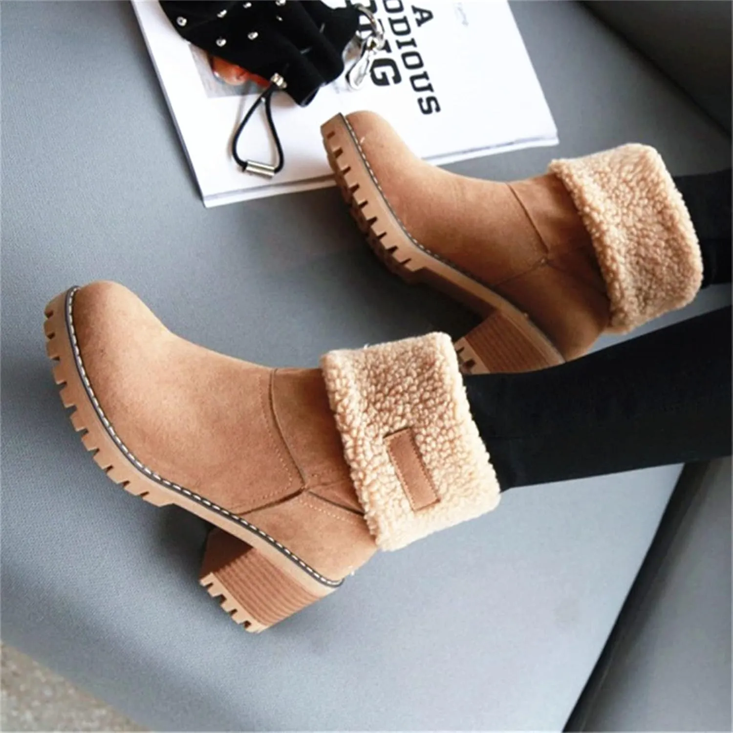 Winter Boots For Women Fashion Snow Boots Fur Lined Warm Mid Calf Boots Outdoor Anti-Slip Warm Shoes Ankle Booties