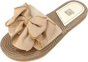 Women Bow Flip Flops Basic Plain Slip On Sandals Versatile soft sole Slides Casual open Toe Beach Casual Slippers