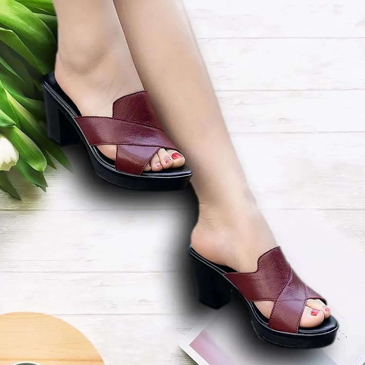 Women Fashion Heel Closed Heel Sandals Flip-Flop Mouth Sandals Chunky Wedge Heels Summer Fish Middle Slippers