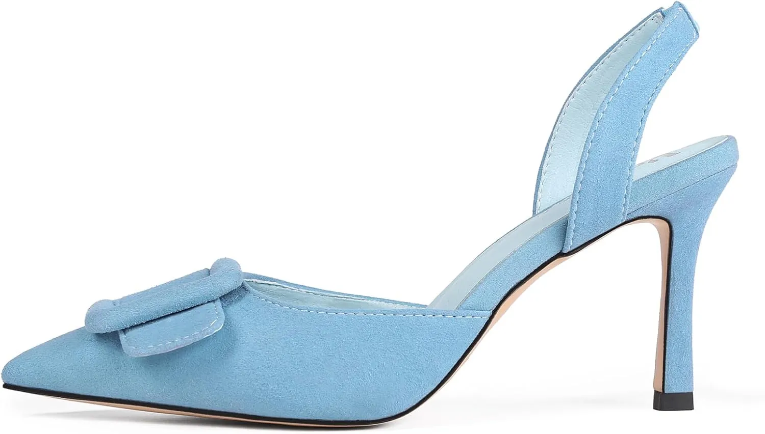 Women Slingback Heels Closed Pointed Toe Kitten Heels Buckle Suede Pumps Comfortable Dress Shoes