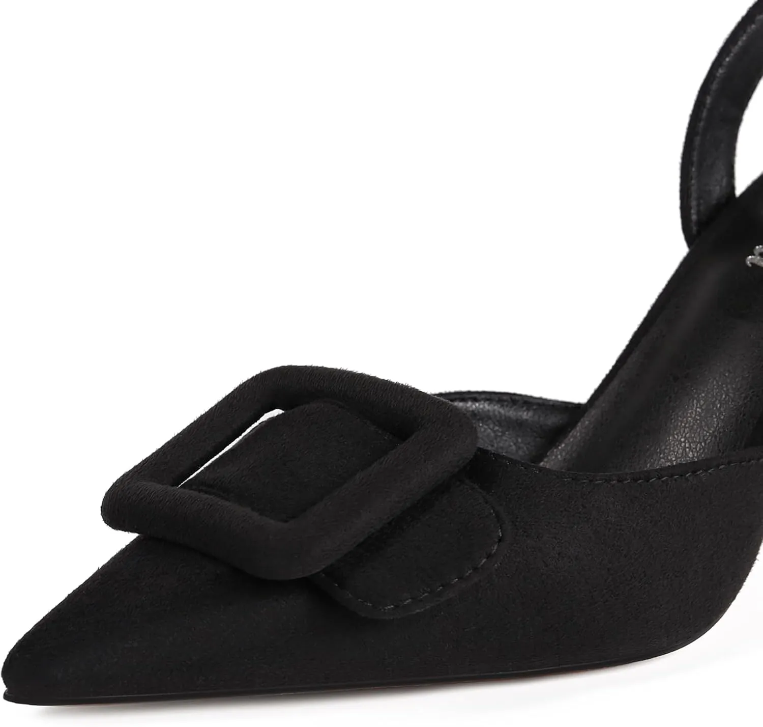 Women Slingback Heels Closed Pointed Toe Kitten Heels Buckle Suede Pumps Comfortable Dress Shoes