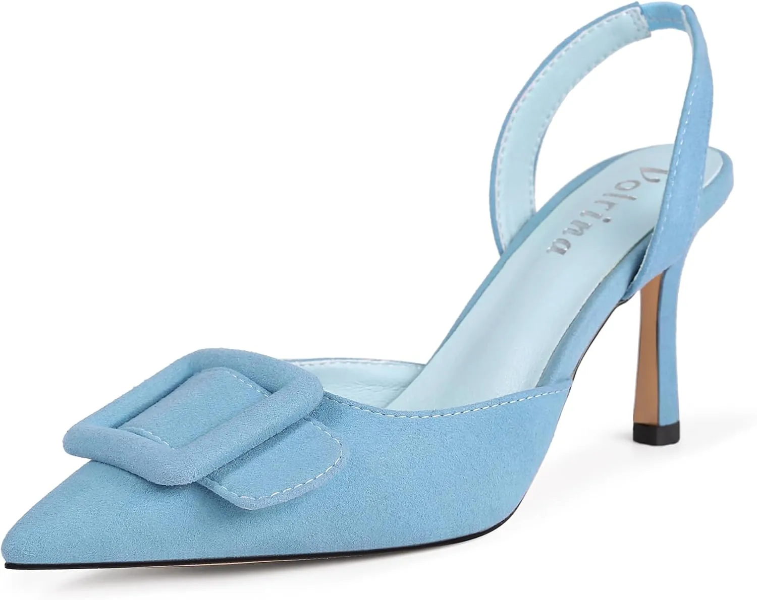 Women Slingback Heels Closed Pointed Toe Kitten Heels Buckle Suede Pumps Comfortable Dress Shoes