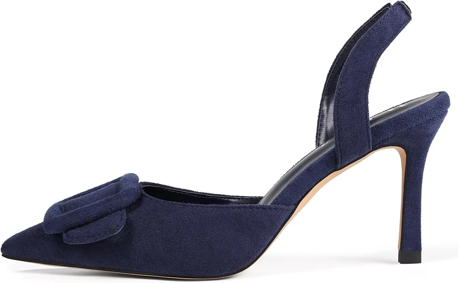 Women Slingback Heels Closed Pointed Toe Kitten Heels Buckle Suede Pumps Comfortable Dress Shoes