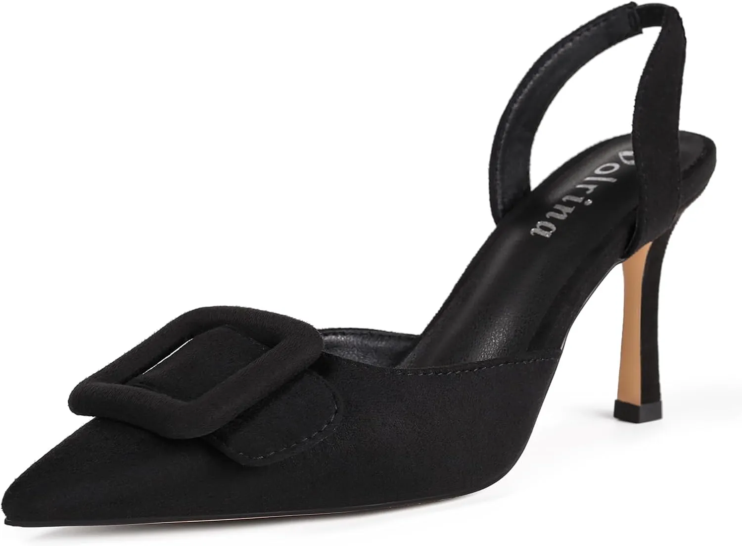Women Slingback Heels Closed Pointed Toe Kitten Heels Buckle Suede Pumps Comfortable Dress Shoes