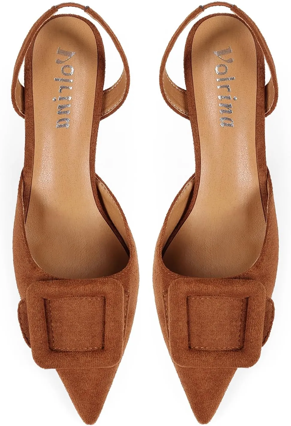 Women Slingback Heels Closed Pointed Toe Kitten Heels Buckle Suede Pumps Comfortable Dress Shoes