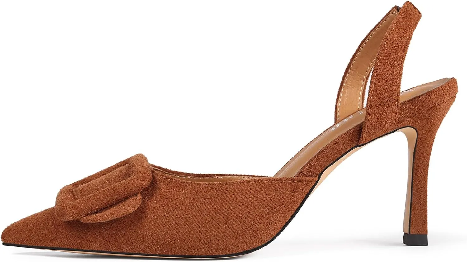 Women Slingback Heels Closed Pointed Toe Kitten Heels Buckle Suede Pumps Comfortable Dress Shoes