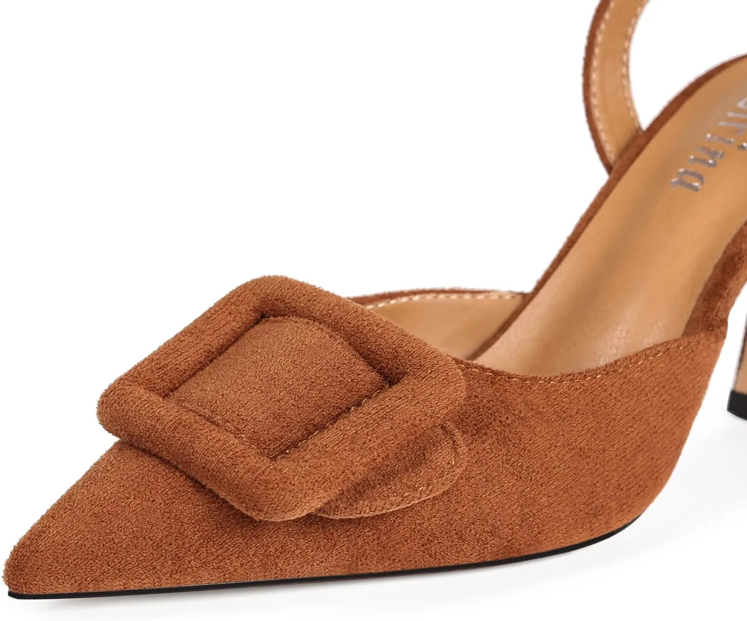 Women Slingback Heels Closed Pointed Toe Kitten Heels Buckle Suede Pumps Comfortable Dress Shoes