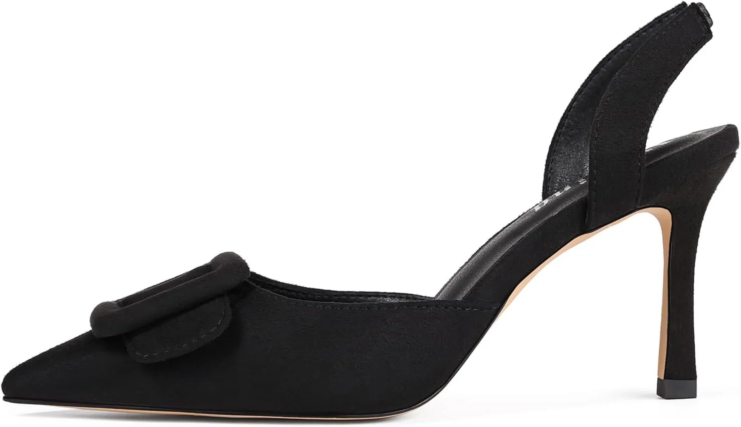 Women Slingback Heels Closed Pointed Toe Kitten Heels Buckle Suede Pumps Comfortable Dress Shoes