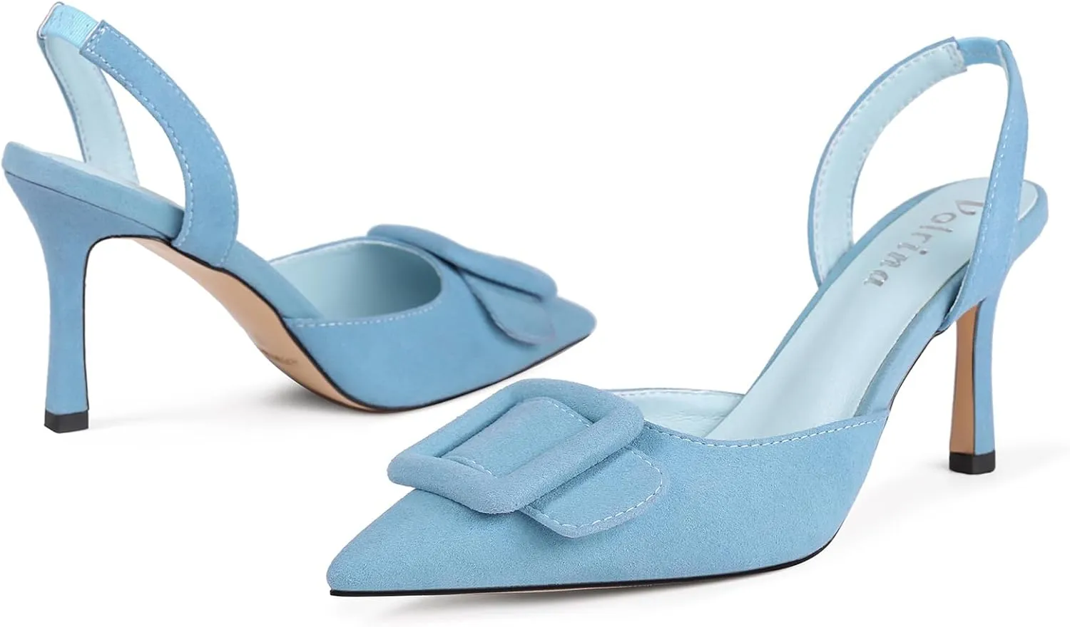Women Slingback Heels Closed Pointed Toe Kitten Heels Buckle Suede Pumps Comfortable Dress Shoes