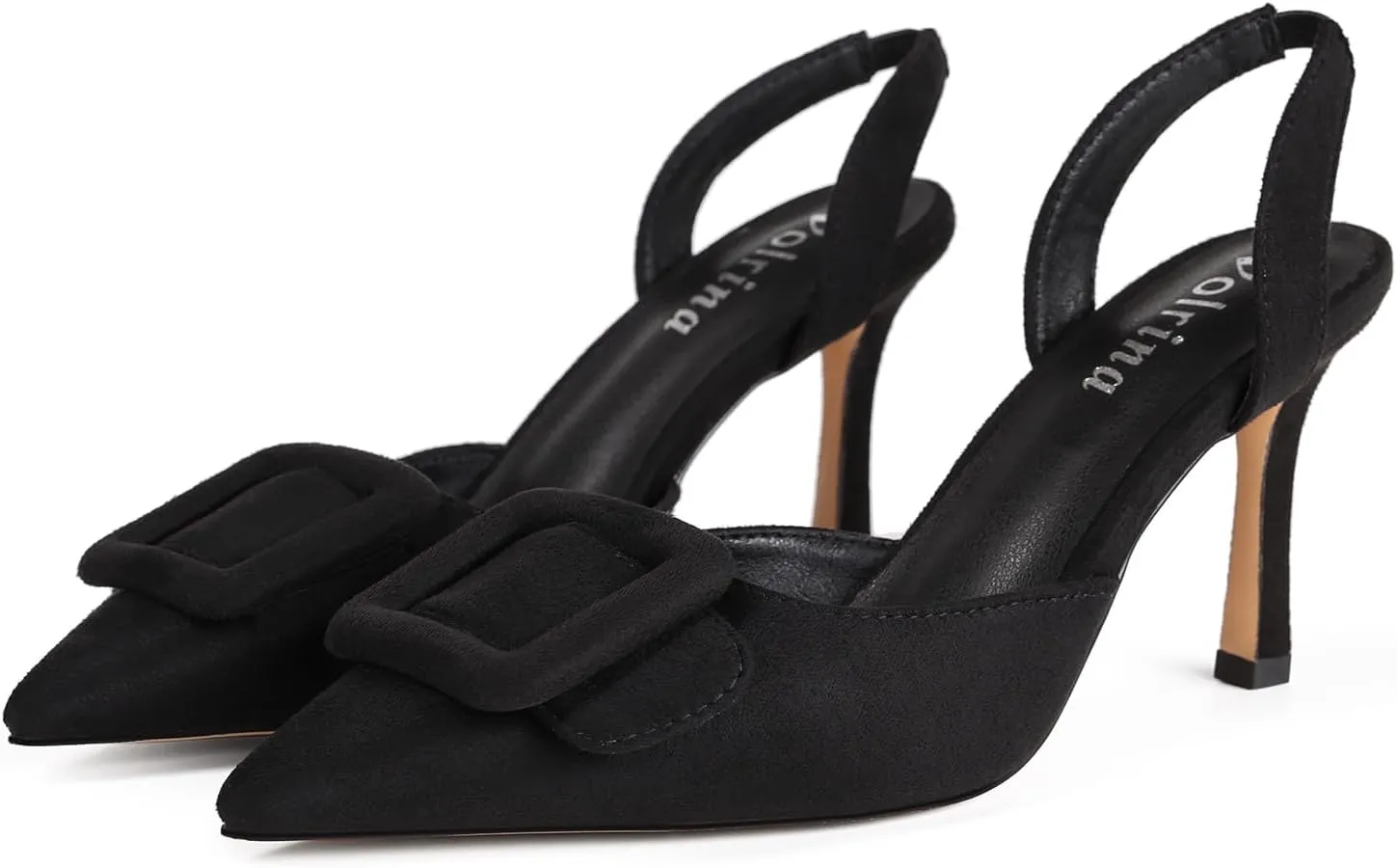 Women Slingback Heels Closed Pointed Toe Kitten Heels Buckle Suede Pumps Comfortable Dress Shoes
