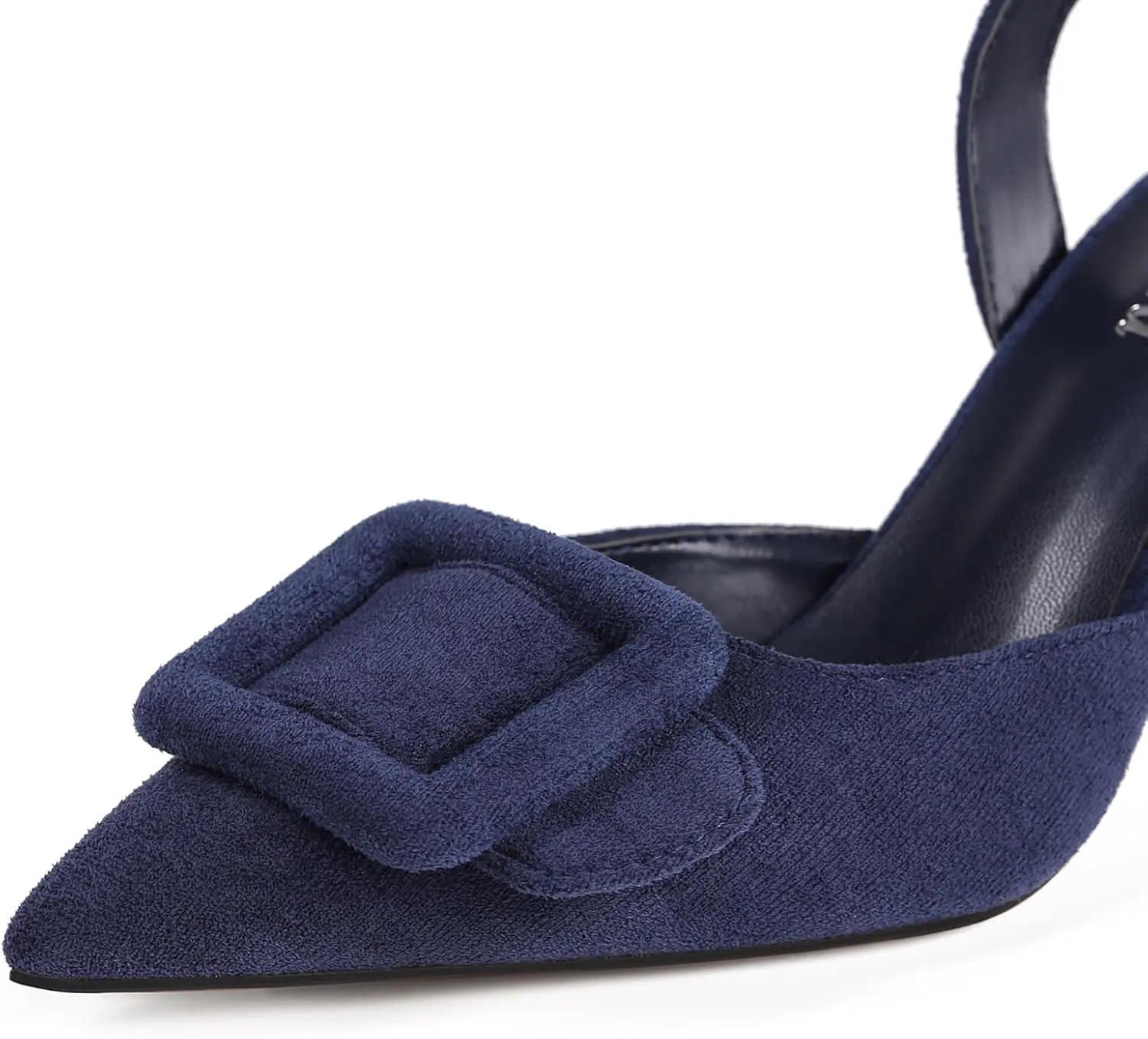 Women Slingback Heels Closed Pointed Toe Kitten Heels Buckle Suede Pumps Comfortable Dress Shoes