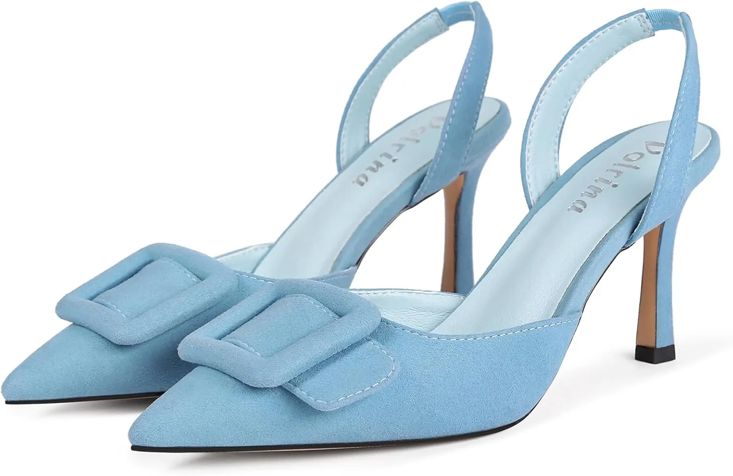 Women Slingback Heels Closed Pointed Toe Kitten Heels Buckle Suede Pumps Comfortable Dress Shoes