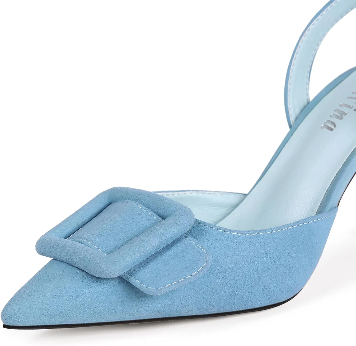 Women Slingback Heels Closed Pointed Toe Kitten Heels Buckle Suede Pumps Comfortable Dress Shoes