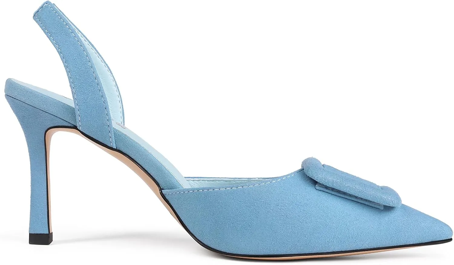 Women Slingback Heels Closed Pointed Toe Kitten Heels Buckle Suede Pumps Comfortable Dress Shoes