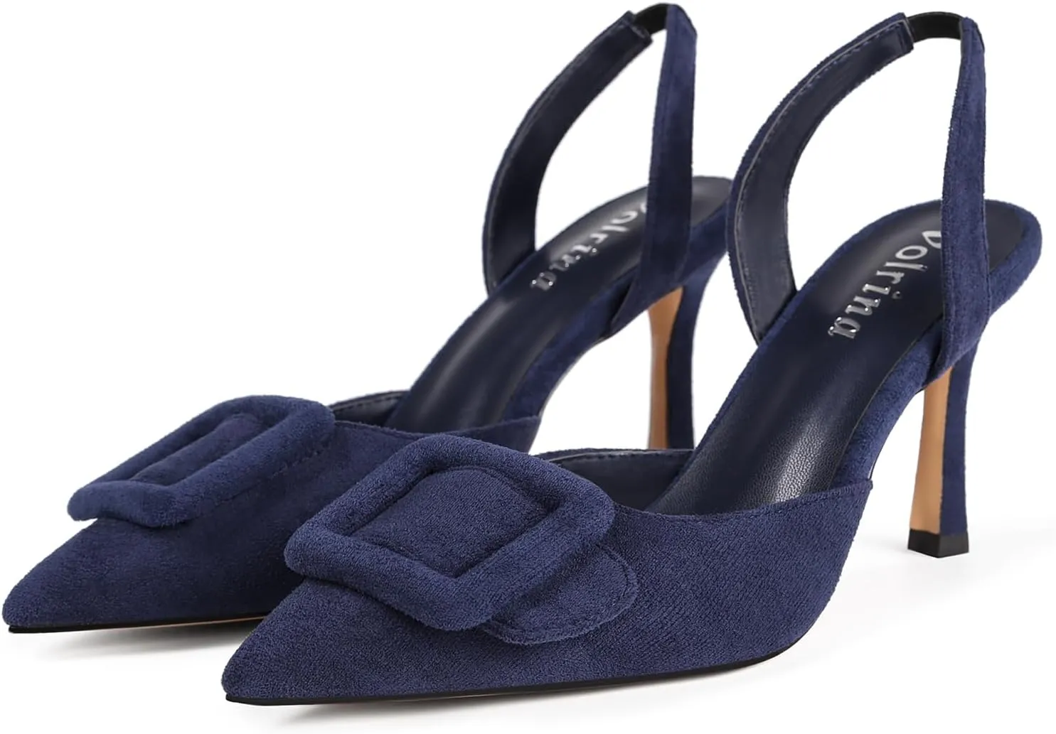 Women Slingback Heels Closed Pointed Toe Kitten Heels Buckle Suede Pumps Comfortable Dress Shoes