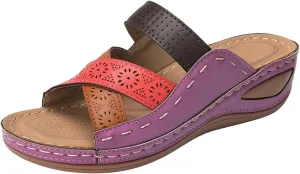 Women Wedge Sandals Comfortable Dressy Casual Open Toe Slippers Fashion Cross Strap Hollow Out Summer Walking Shoes for Summer Beach Oceanside Holiday Outdoor