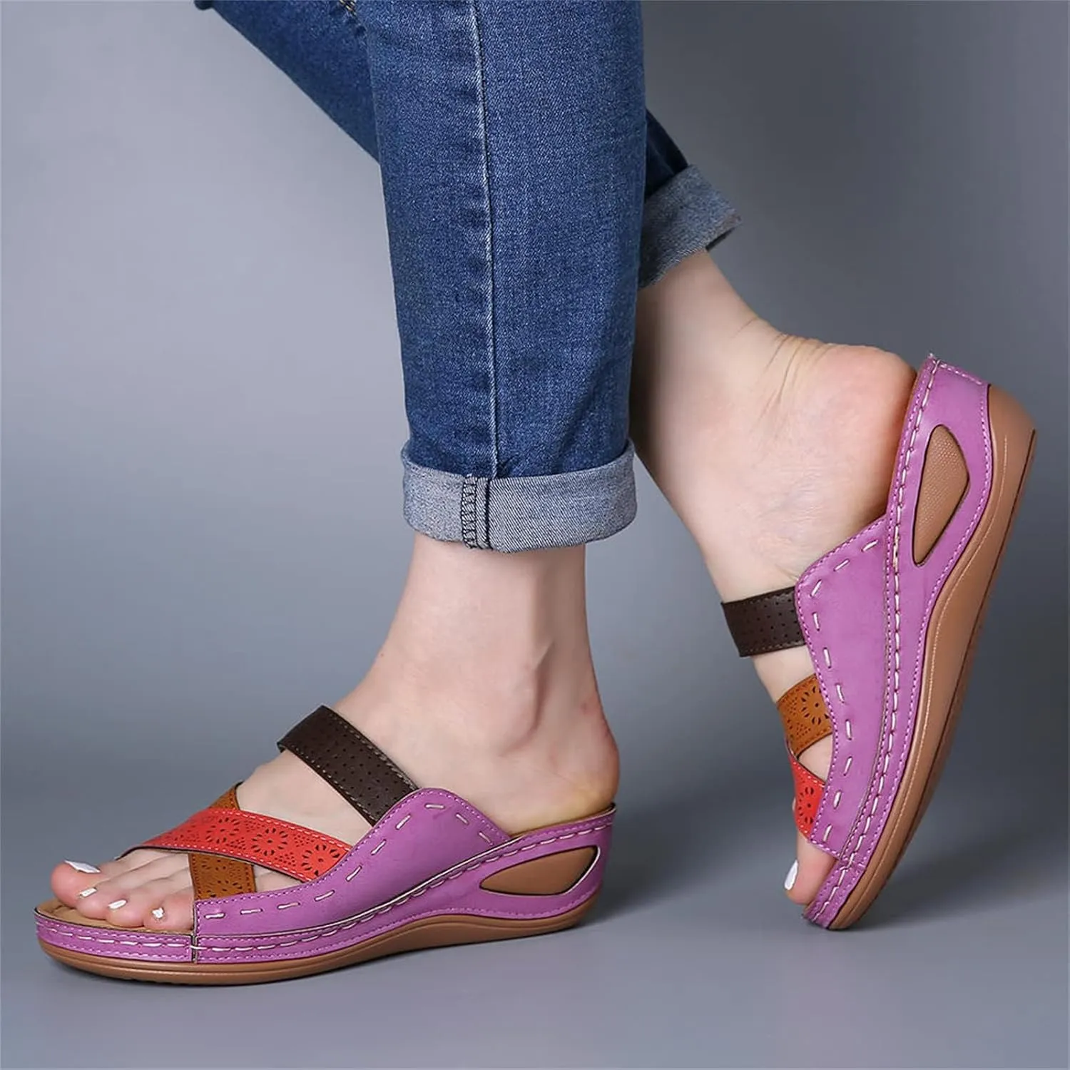 Women Wedge Sandals Comfortable Dressy Casual Open Toe Slippers Fashion Cross Strap Hollow Out Summer Walking Shoes for Summer Beach Oceanside Holiday Outdoor