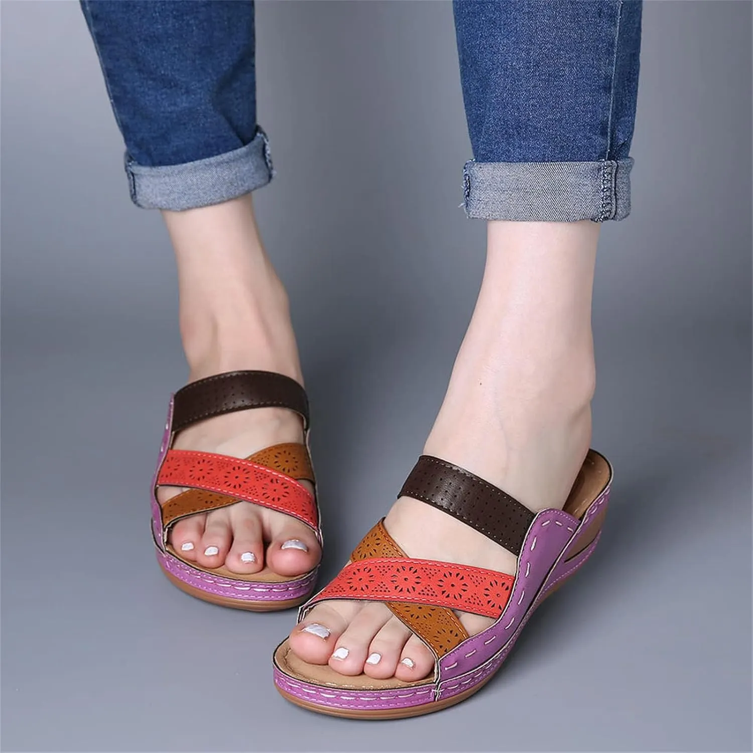 Women Wedge Sandals Comfortable Dressy Casual Open Toe Slippers Fashion Cross Strap Hollow Out Summer Walking Shoes for Summer Beach Oceanside Holiday Outdoor