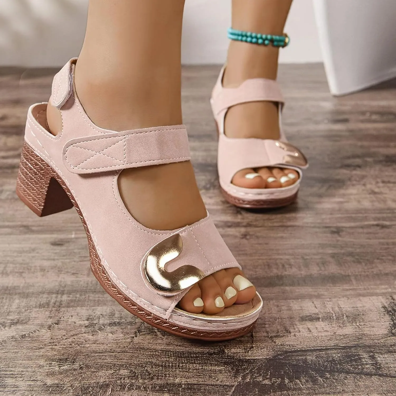 Womens Block Heel Sandals Short Heel Fashion Ankle Straps Buckle Open Toe Sandals Slingback Walking Sandal Summer Comfortable Shoes Slipper