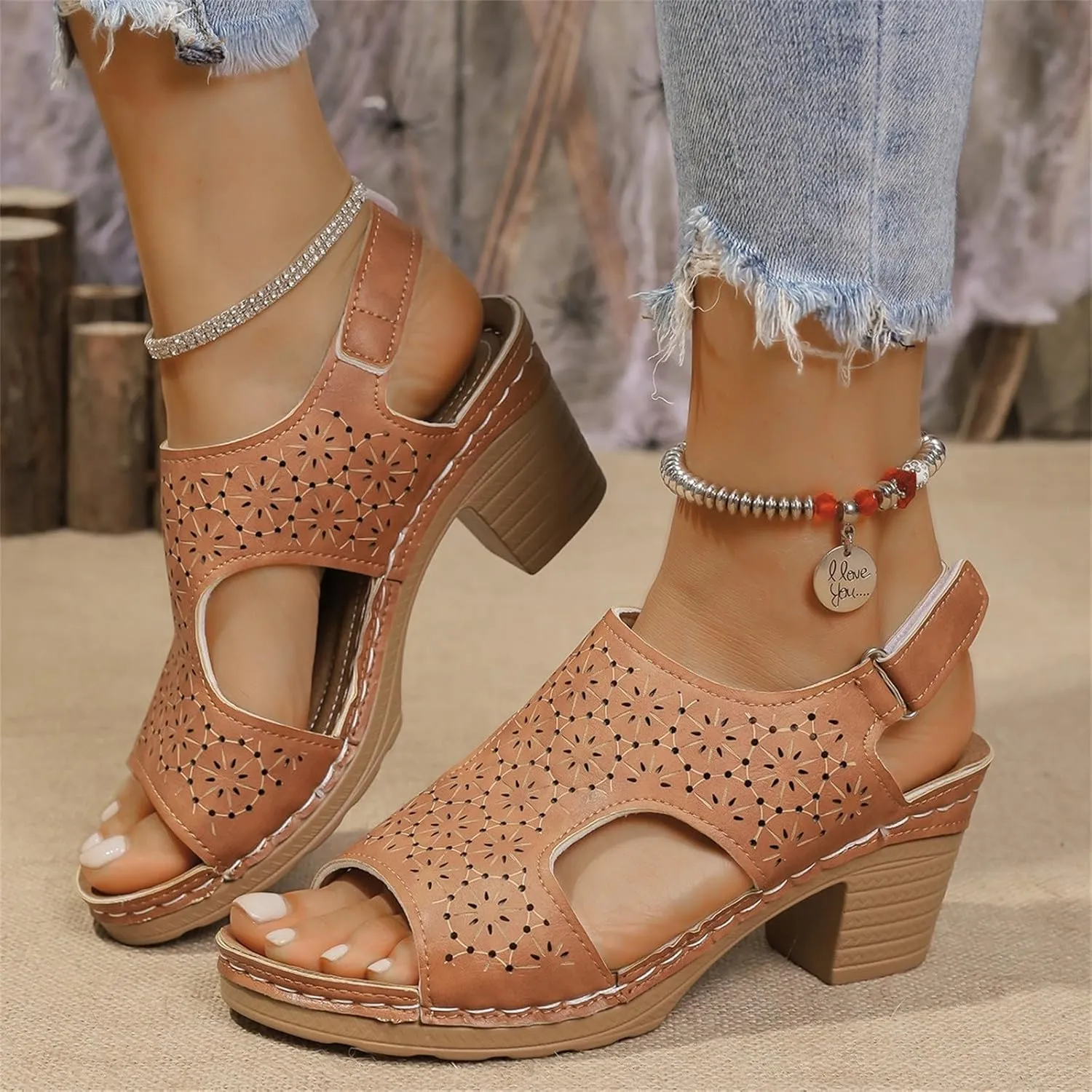 Womens Chunky Heel Sandals Wide Width Open Toe Ankle Buckle Strap Platform Wedge Sandals Casual Roman Style Walking Sandal