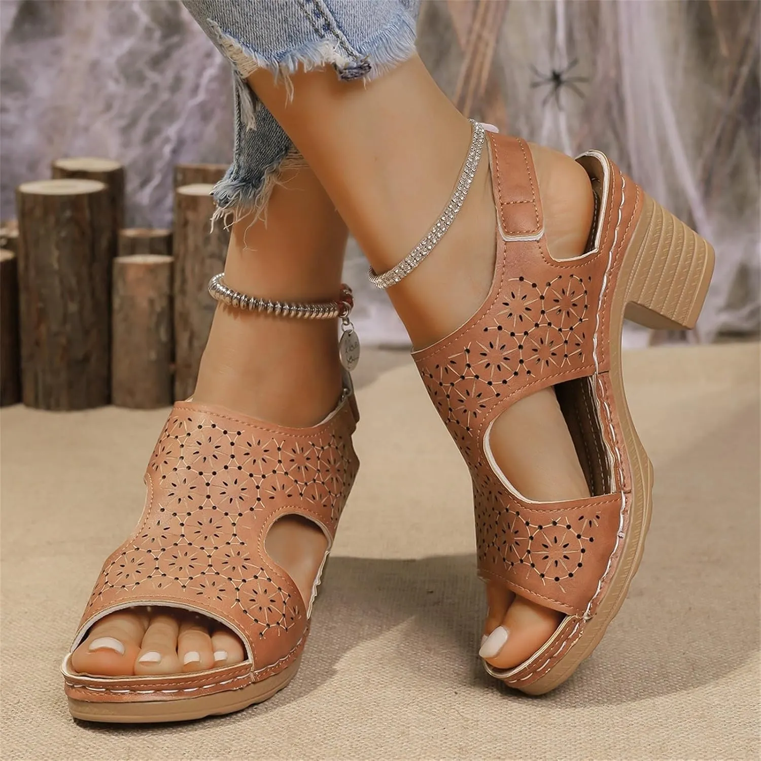 Womens Chunky Heel Sandals Wide Width Open Toe Ankle Buckle Strap Platform Wedge Sandals Casual Roman Style Walking Sandal