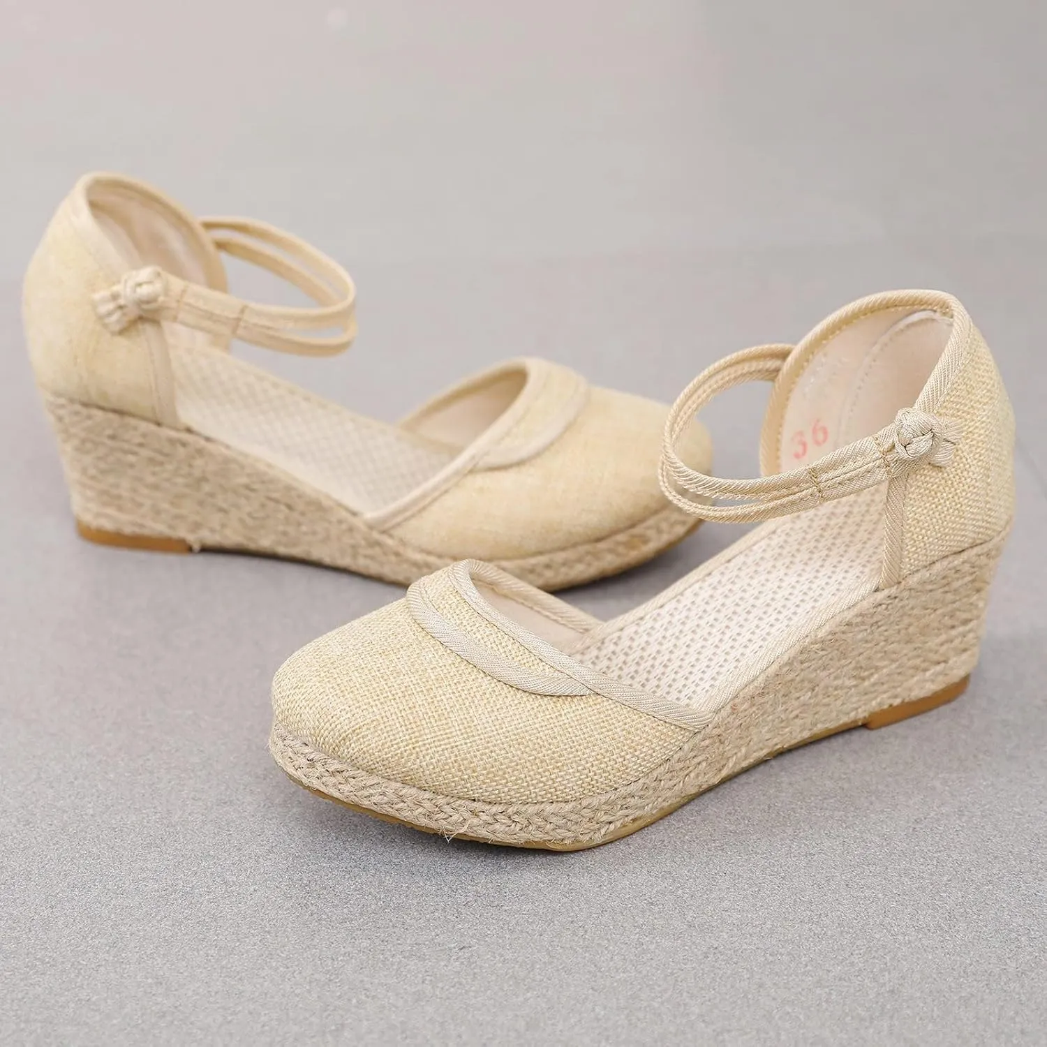 Womens Closed Toe Elastic Ankle Strap Espadrilles Wedge Sandals Hollow Out Platform Wedge Sandals Casual Shoes