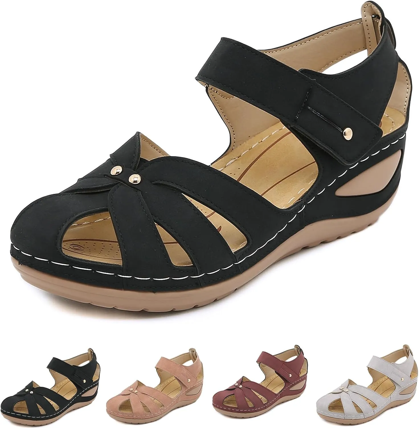 Womens Closed Toe Sandals Comfortable Summer Beach Ankle Strap Sandals Lightweight Slip On Platform Sandal Round Toe Gladiator Outdoor Shoes