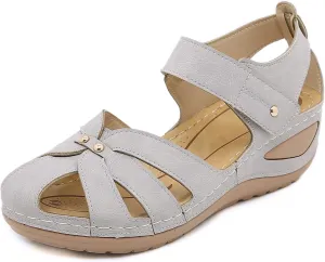 Womens Closed Toe Sandals Comfortable Summer Beach Ankle Strap Sandals Lightweight Slip On Platform Sandal Round Toe Gladiator Outdoor Shoes