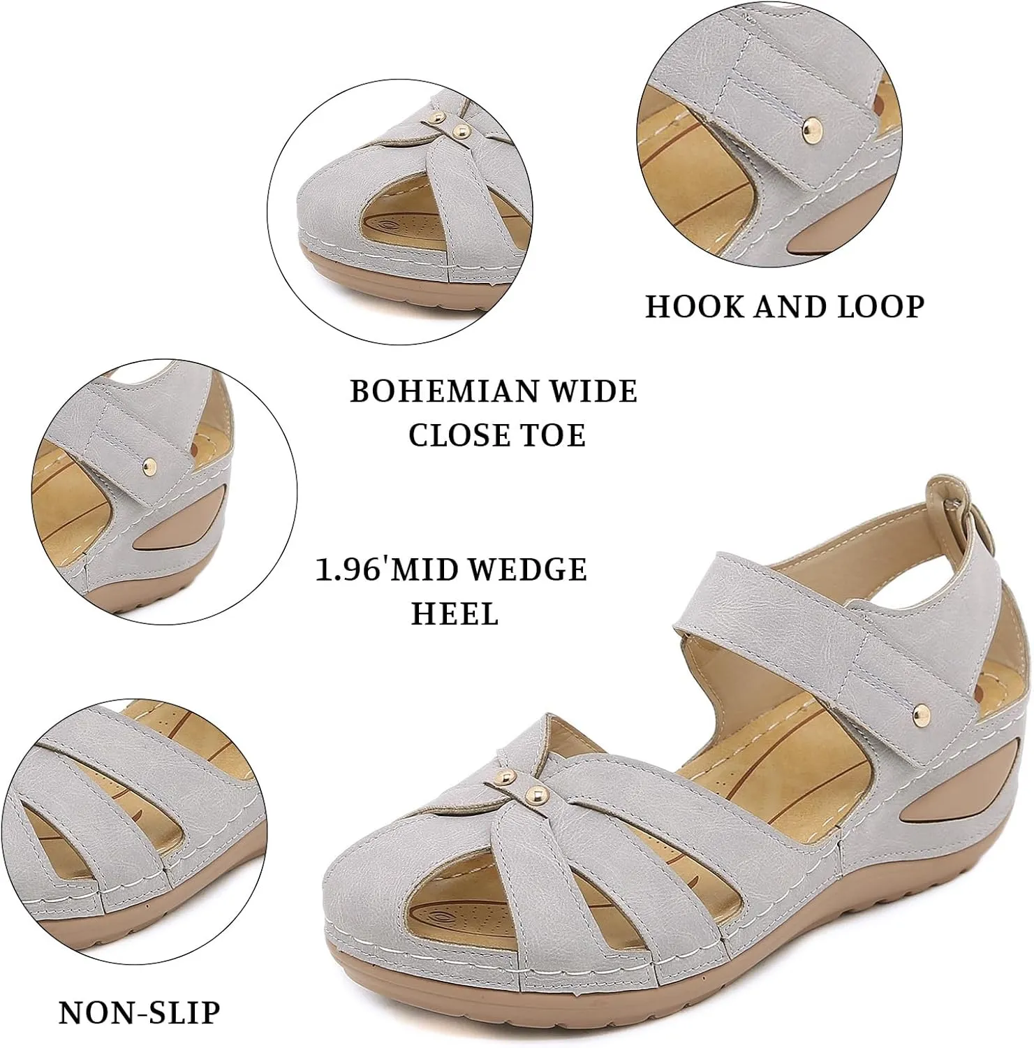 Womens Closed Toe Sandals Comfortable Summer Beach Ankle Strap Sandals Lightweight Slip On Platform Sandal Round Toe Gladiator Outdoor Shoes