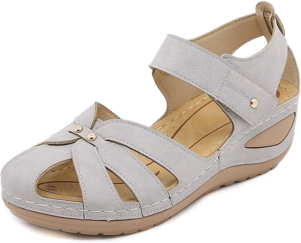 Womens Closed Toe Sandals Comfortable Summer Beach Ankle Strap Sandals Lightweight Slip On Platform Sandal Round Toe Gladiator Outdoor Shoes