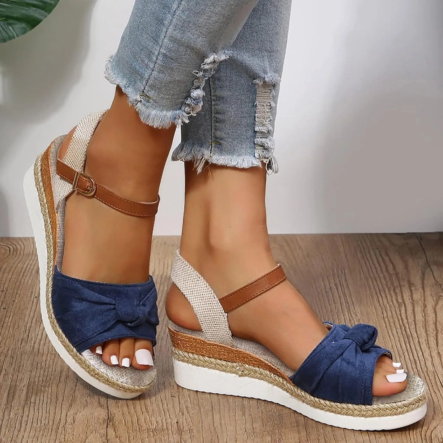 Womens Comfortable Sandals Summer Orthopedic Slides Wedge Platform Sandals Fashion Open Toe Strappy Ankle Strap Metal Buckle Shoes Slingback Casual Summer Beach Sandal