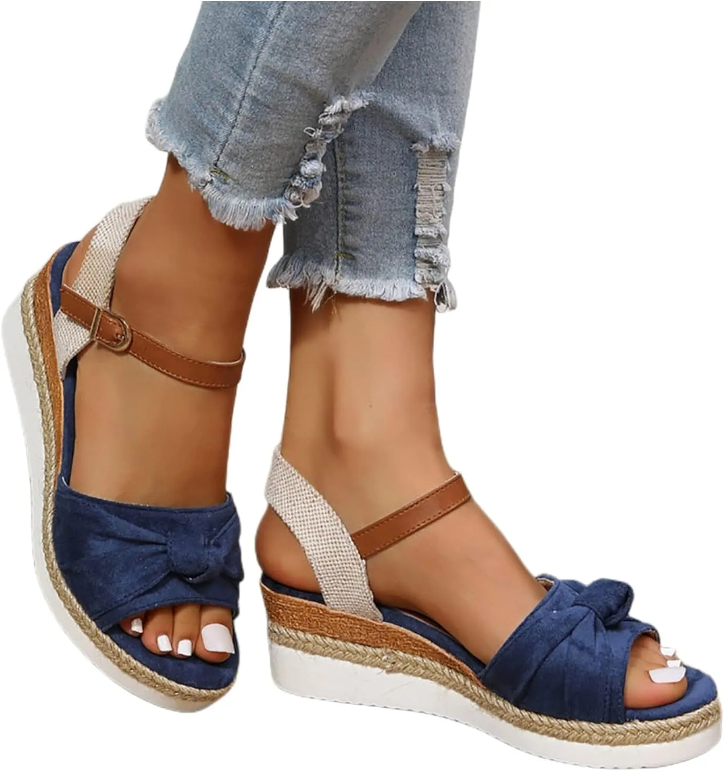 Womens Comfortable Sandals Summer Orthopedic Slides Wedge Platform Sandals Fashion Open Toe Strappy Ankle Strap Metal Buckle Shoes Slingback Casual Summer Beach Sandal