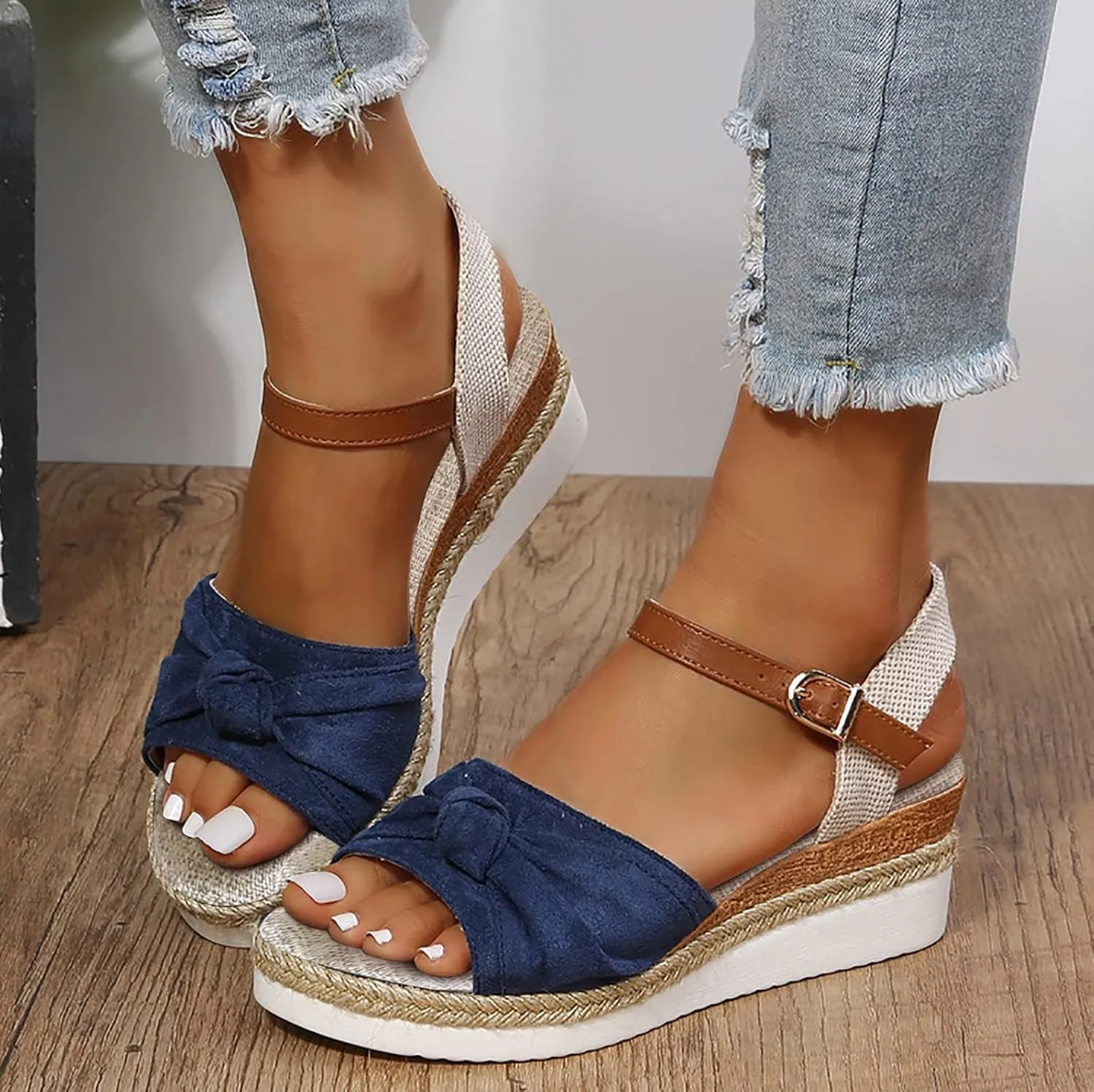 Womens Comfortable Sandals Summer Orthopedic Slides Wedge Platform Sandals Fashion Open Toe Strappy Ankle Strap Metal Buckle Shoes Slingback Casual Summer Beach Sandal
