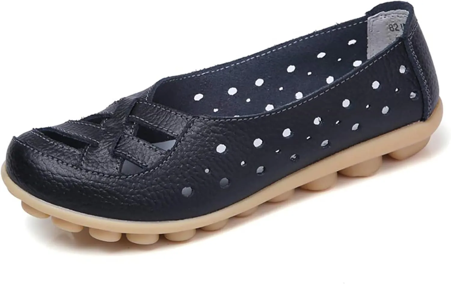 Womens Cowhide Leather Slip On Moccasins Shoes Flat Slipper Comfortable Leather Loafers Breathable Lightweight Round Toe Nurse Loafer Driving Walking Flat Work Shoes
