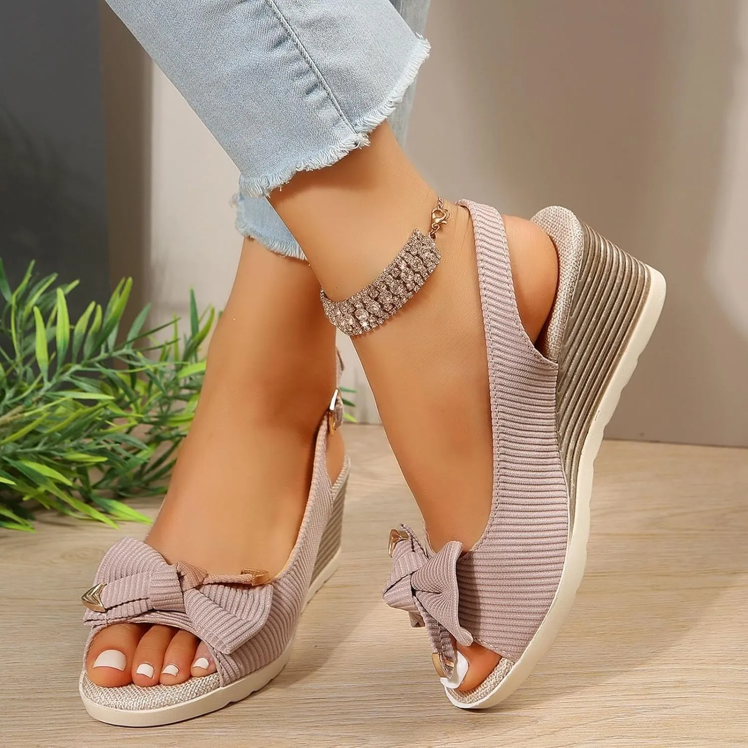 Womens Espadrilles Platform Wedge Sandals Summer Beach Shoes Open Toe Platform Wedges Heels Summer Dressy Shoes Comfortable Low Wedges Sandal