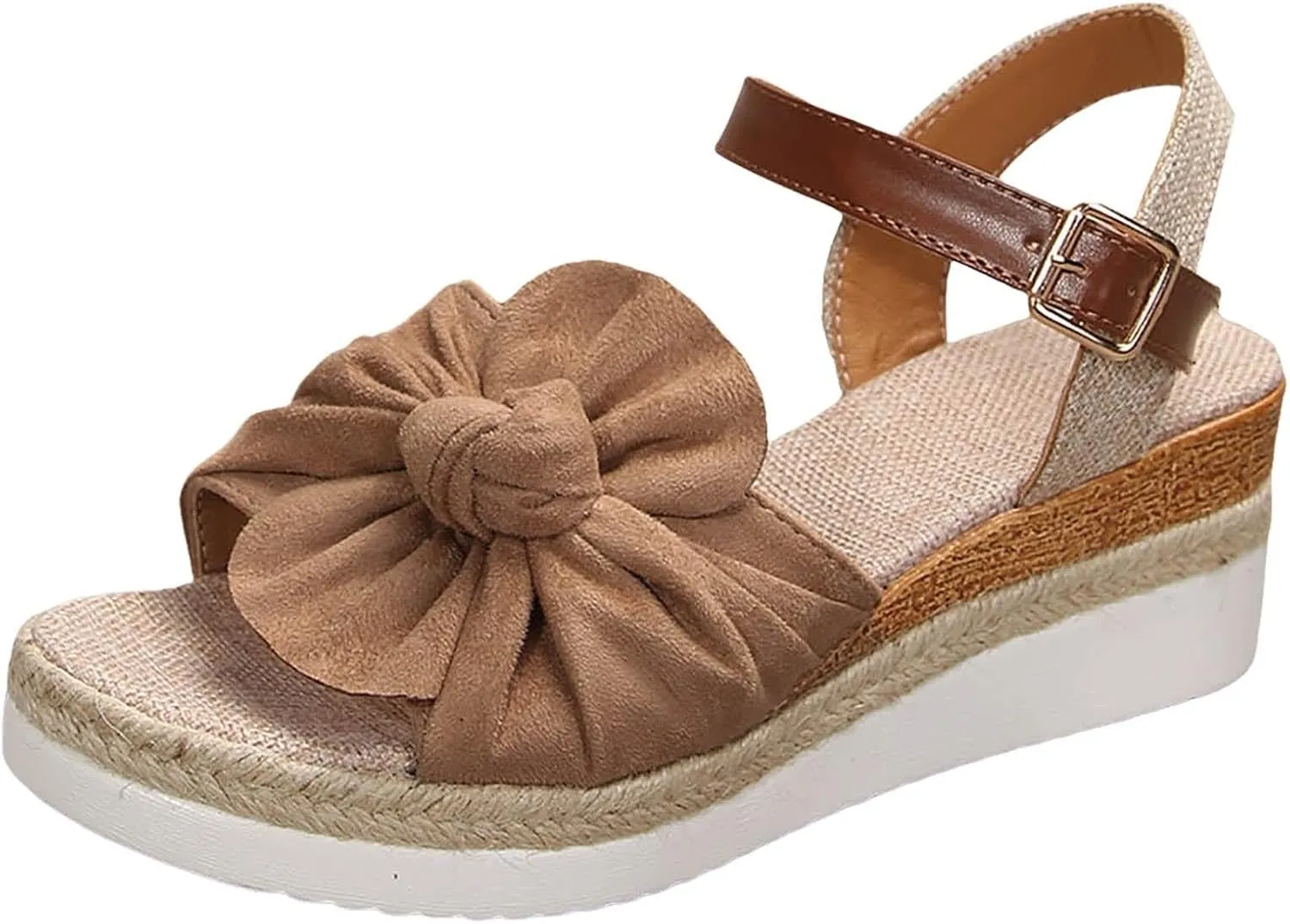 Womens Espadrilles Wedges Sandals Flower Strap Closed Toe Tie Lace Up Platform Ankle Strap Summer Dress Shoes Rhinestone
